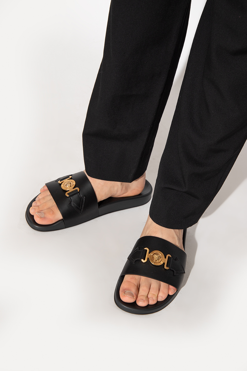 SchaferandweinerShops Versace Medusa Biggie slides with applique Men s Shoes box pens Kids accessories shoe care footwear Sweatshirts Hoodies